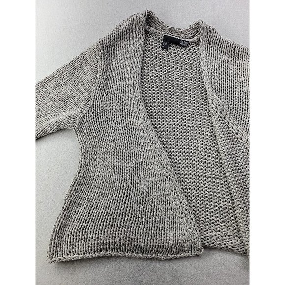 Eileen Fisher Women M Gray Open Cardigan Loose Knit Italian Yarn Sweater Crop - Picture 4 of 11